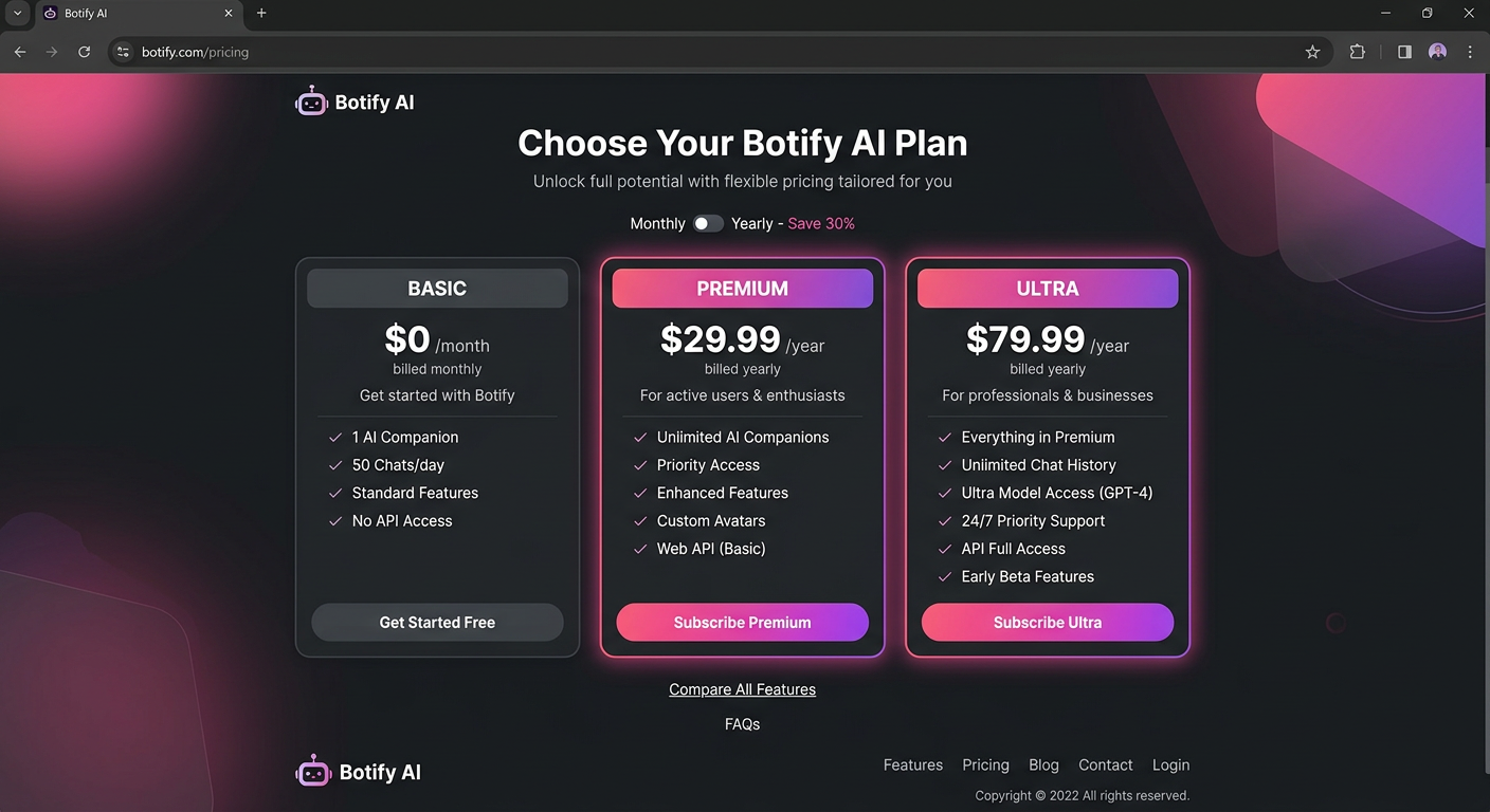 Botify AI pricing page screenshot